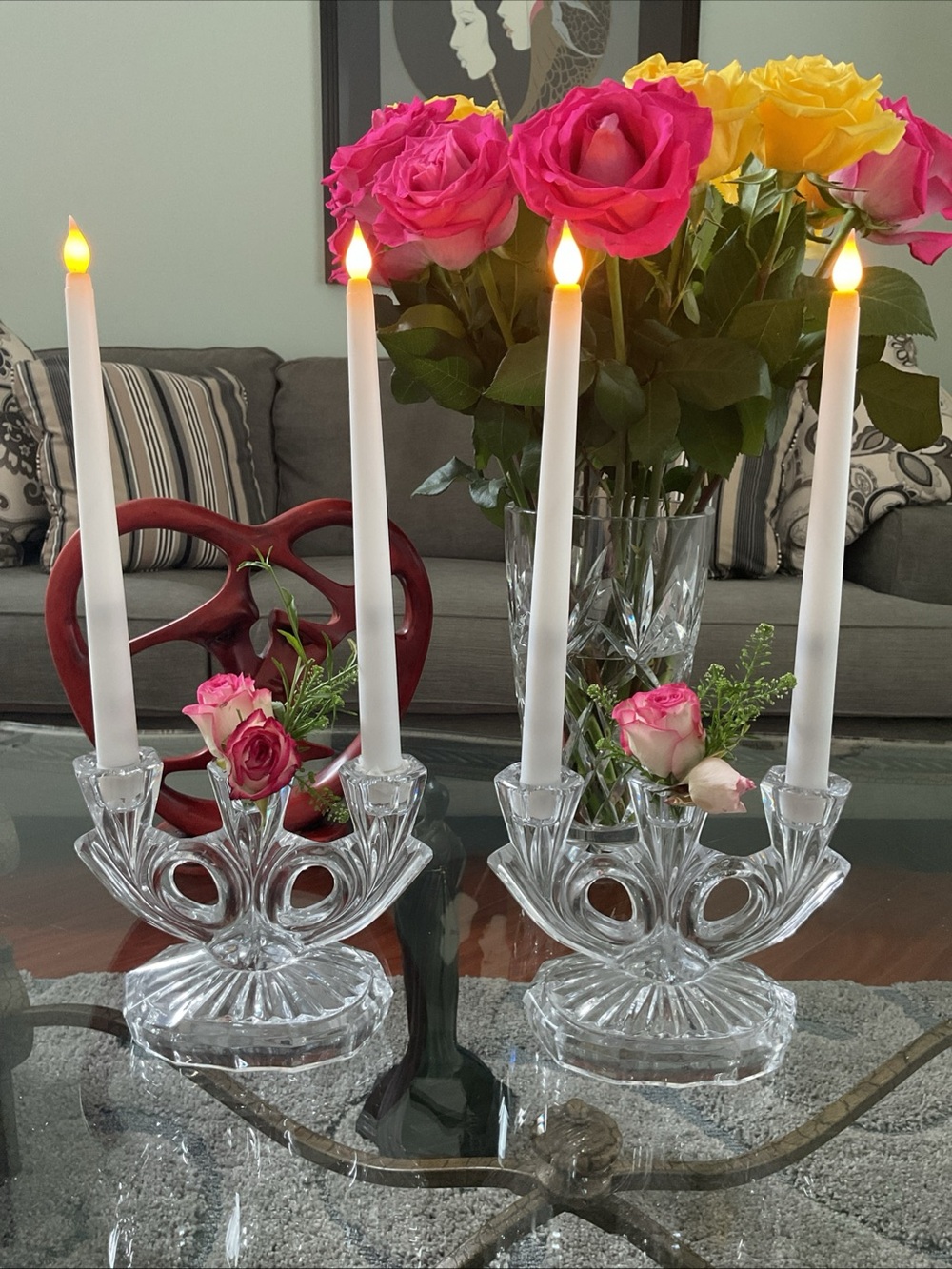 2 Imperlux Lead Crystal Triple Candle Holder – East German Heavy Exc.